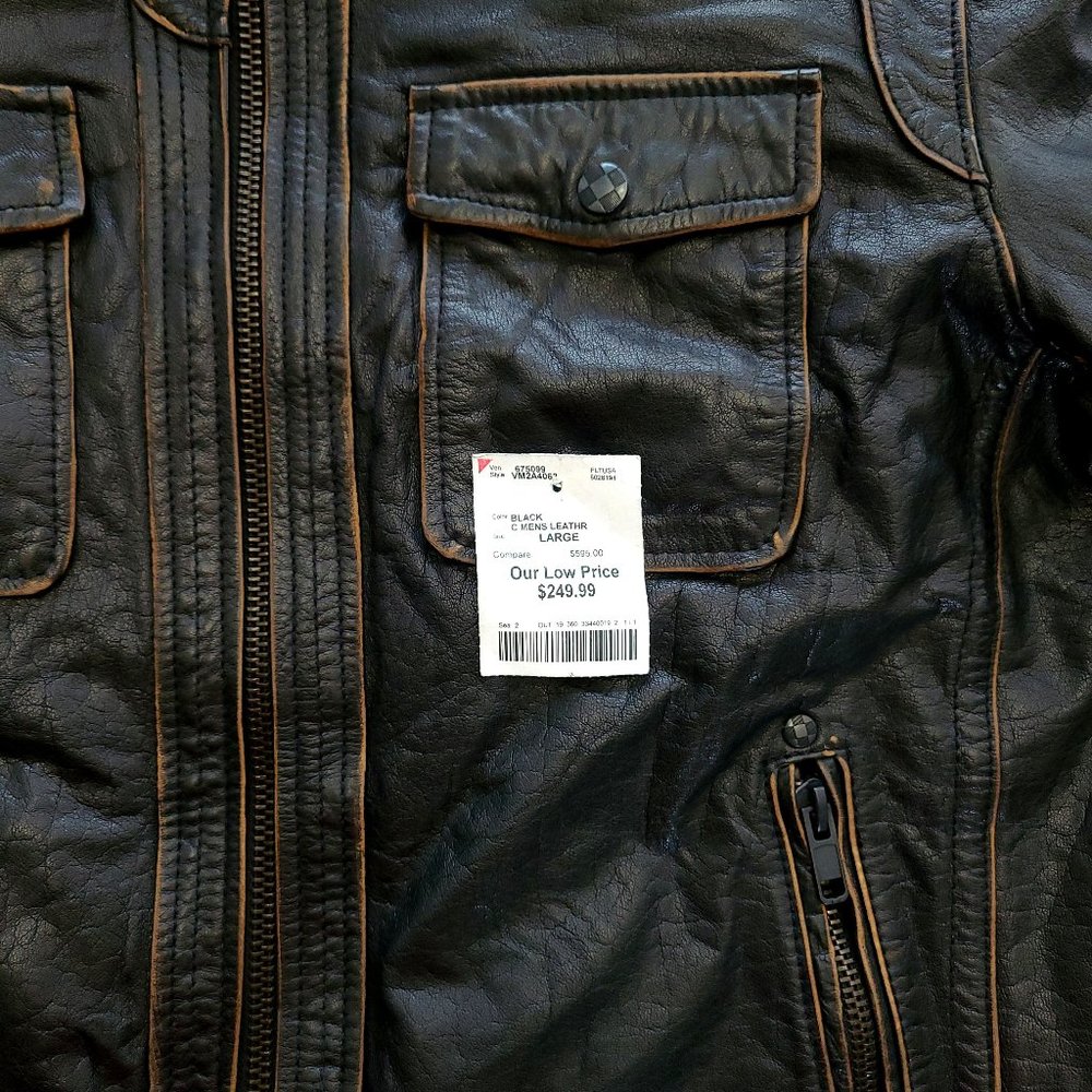 Vince Camuto Black Leather Bomber Jacket - Lg